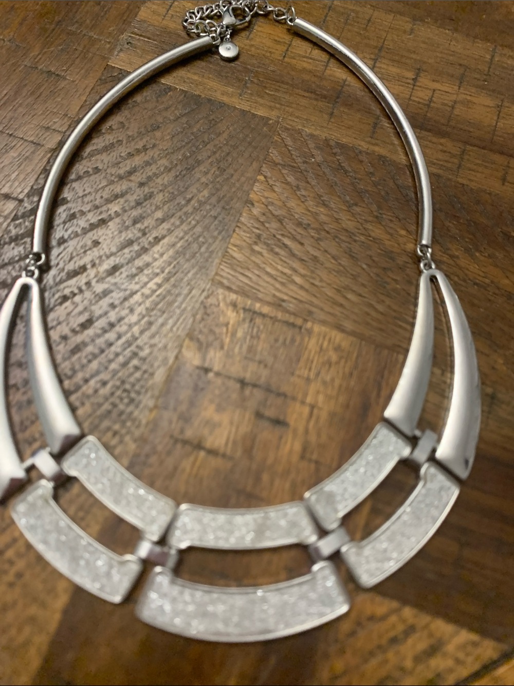 Silver-Tone Sparkle Panel Statement Necklace